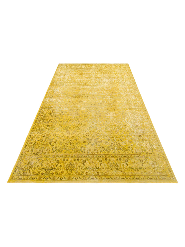 El dokuma Hindistan Jaipur halı Altın Sarı 196x295 cm stüdyo çekimi yan açı