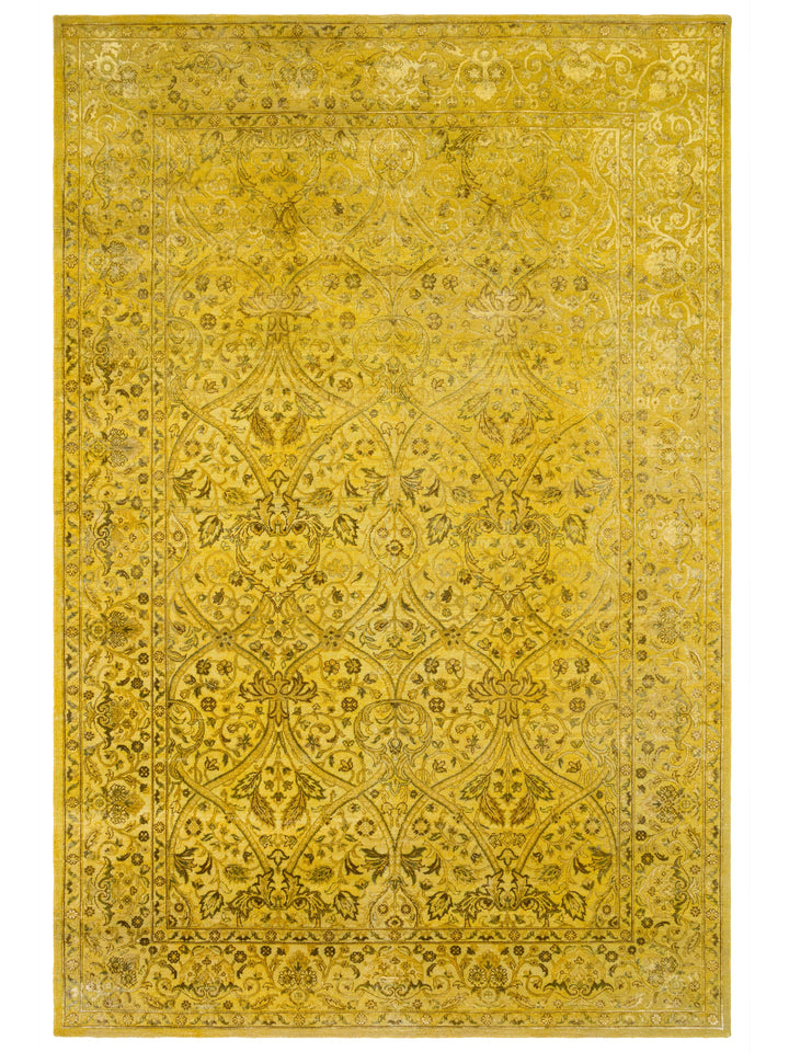 El dokuma Hindistan Jaipur halı Altın Sarı 196x295 cm kuşbakışı üstten görünüm