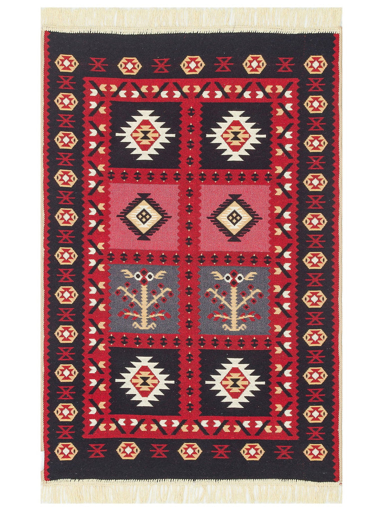Maya 100% Natural Cotton Washable Double Sided Living Room Kitchen Corridor Modern Rug 28 RED