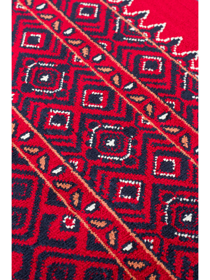 Paghman Series Afghan Patterned Viscose Dense Woven Non-Slip Based Thin Machine-Made Carpet 02 RED