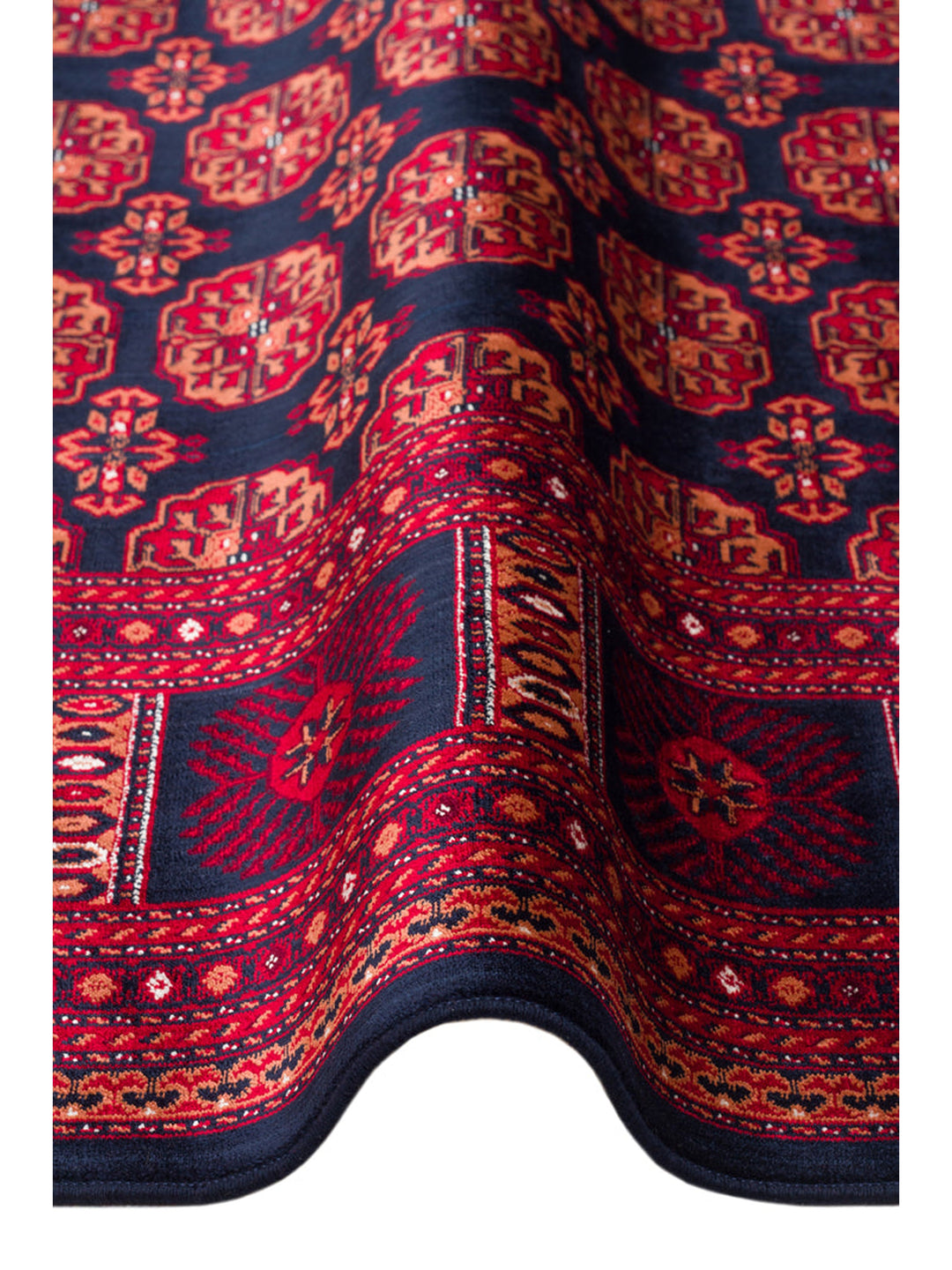 Paghman Series Afghan Patterned Viscose Dense Woven Non-Slip Based Thin Machine-Made Carpet 03 NAVY