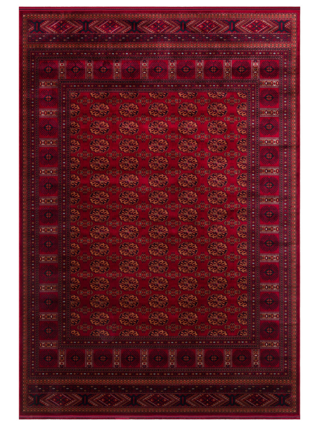 Paghman Series Afghan Patterned Viscose Dense Woven Non-Slip Based Thin Machine-Made Carpet 03 RED