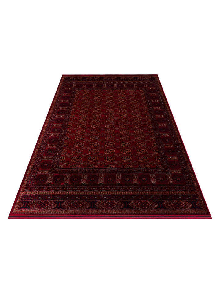 Paghman Series Afghan Patterned Viscose Dense Woven Non-Slip Based Thin Machine-Made Carpet 03 RED
