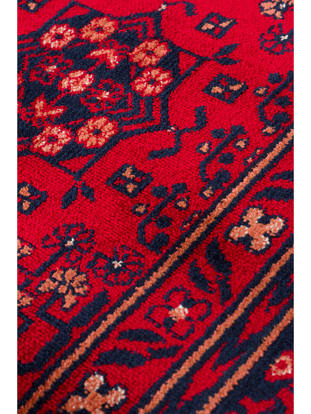 Paghman Series Afghan Patterned Viscose Dense Woven Non-Slip Based Thin Machine-Made Carpet 04 RED