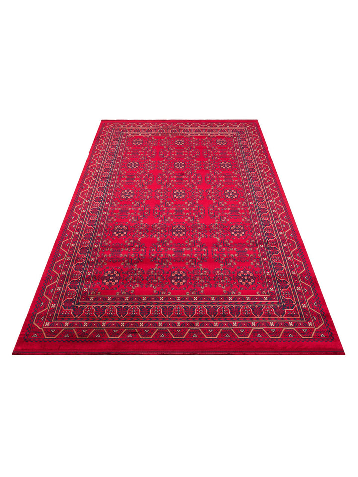 Paghman Series Afghan Patterned Viscose Dense Woven Non-Slip Based Thin Machine-Made Carpet 04 RED
