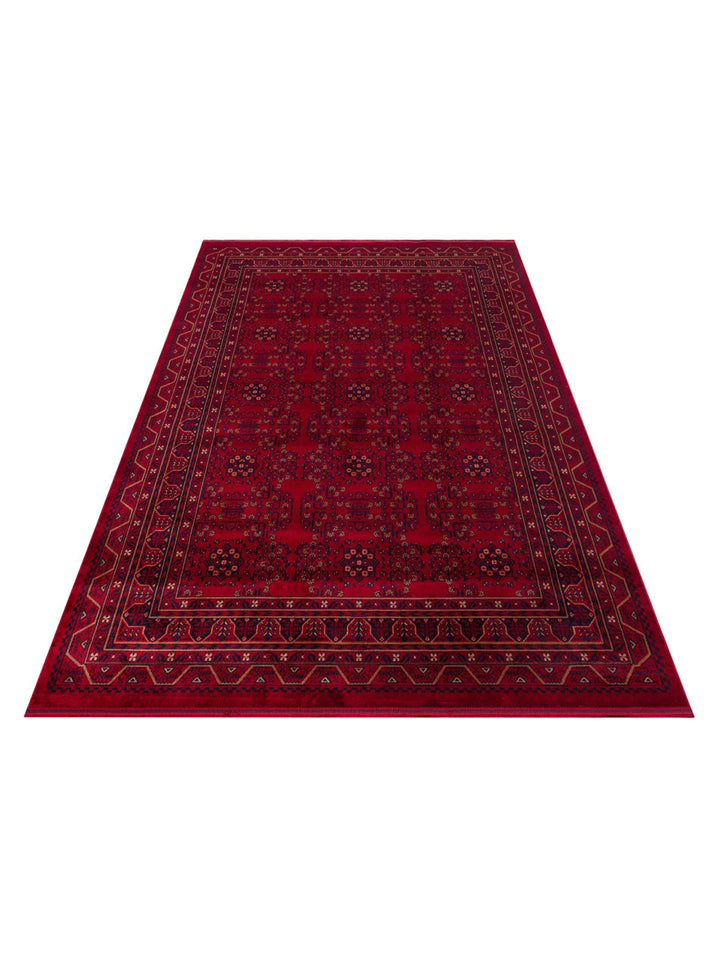 Paghman Series Afghan Patterned Viscose Dense Woven Non-Slip Based Thin Machine-Made Carpet 04 RED