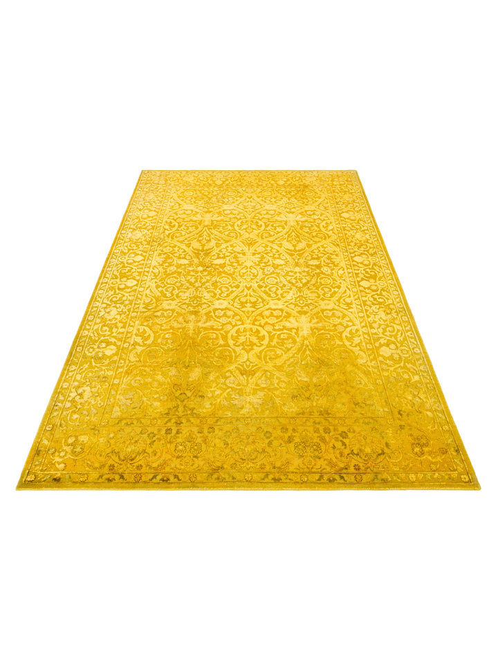 El dokuma Hindistan Jaipur halı Altın Sarı 168x239 cm stüdyo çekimi yan açı