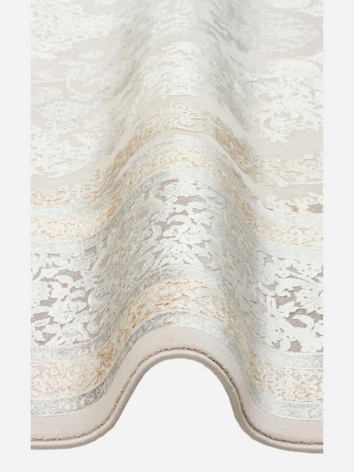 Mumbai Serisi Klasik Desenli Yüksek Kalite Sık Dokuma Parlak Salon Halısı 08 CREAM GREY - Carpetdocia