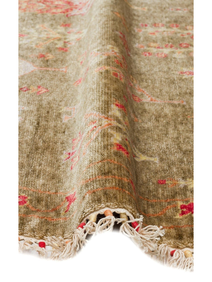 Oushak Carnaval Alfombra Uşak Moderna TENCEL™ 100% Natural, Fácil de Limpiar, Hecha a Mano 08 GREEN AUTUMN Q