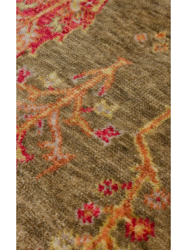 Oushak Carnaval Alfombra Uşak Moderna TENCEL™ 100% Natural, Fácil de Limpiar, Hecha a Mano 08 GREEN AUTUMN Q