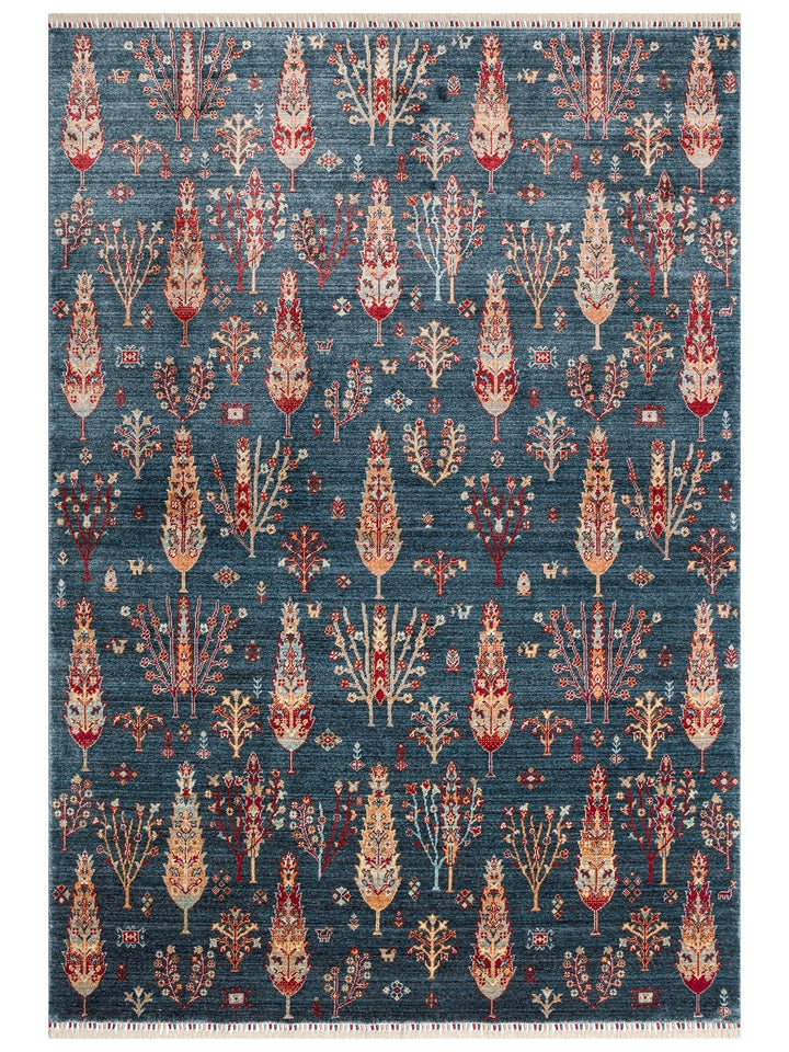 Oushak Carnaval alfombra moderna Uşak hecha a mano con TENCEL™ 100% natural, fácil de limpiar 08 NAVY TURQUOISE