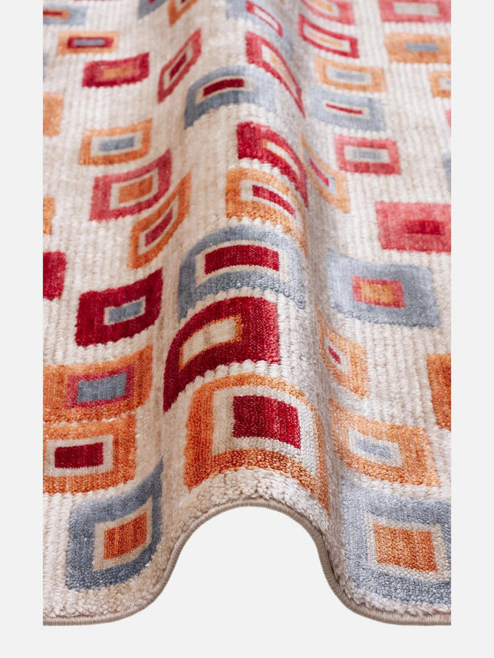 Oushak Carnaval %100 Naturel Kolay Temizlenir El Emeğiyle Üretilen TENCEL™ Modern Uşak Halısı 21 BEIGE MULTY - Carpetdocia