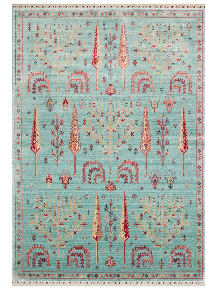 Oushak Carnaval alfombra moderna Uşak hecha a mano con TENCEL™ 100% natural, fácil de limpiar 22 TURQUOISE