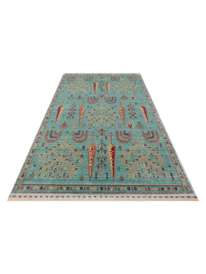 Oushak Carnaval alfombra moderna Uşak hecha a mano con TENCEL™ 100% natural, fácil de limpiar 22 TURQUOISE