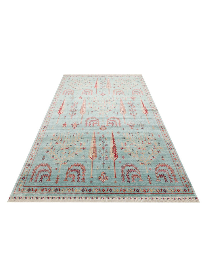 Oushak Carnaval alfombra moderna Uşak hecha a mano con TENCEL™ 100% natural, fácil de limpiar 22 TURQUOISE