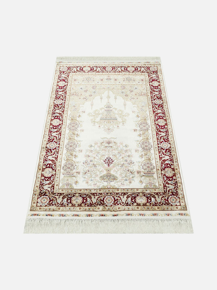Topkapı Seccade Klasik Desenli Yüksek Kalite Özel Işıltılı Hediyelik Çeyizlik Namazlık 01CREAMRED - Carpetdocia