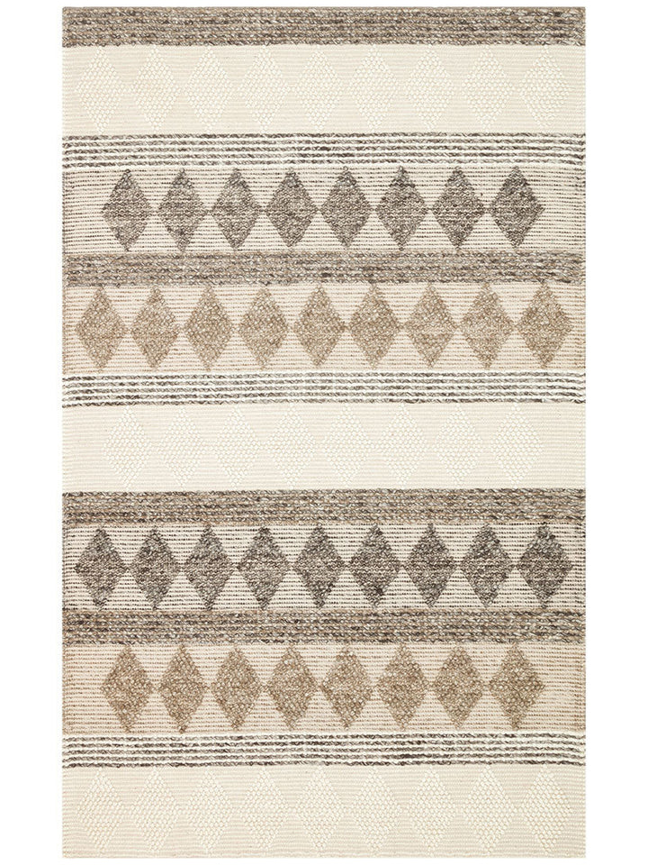 Woolstar %100 Naturel Kazak Desenli Salon Oturma Odası Koridor Antre El Dokuma Örgü Halı JD 01 GREY - Carpetdocia