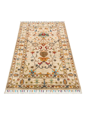 El dokuma Afgan halı krem bitkisel desen 85x125 cm
