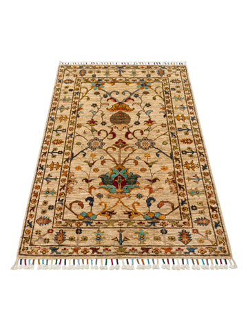 El dokuma Afgan halı krem bitkisel desen 85x125 cm