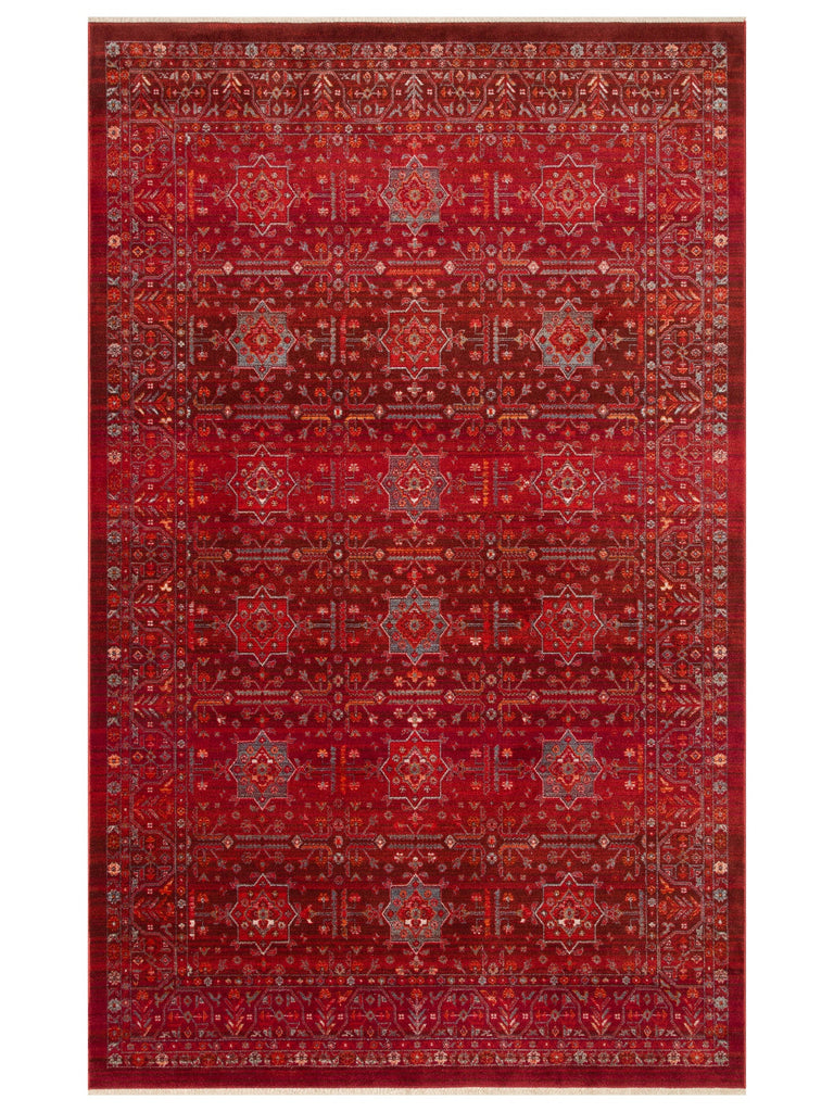 سلسلة نيل سجادة غرفة جلوس ومطبخ ملونة بأطراف مزخرفة بأشكال عرقية وحديثة 21 RED