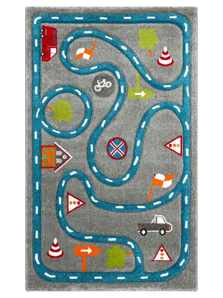 Carpetdocia Kids Fun Car Racing Themed Children's Carpet 19 GREY BLUE