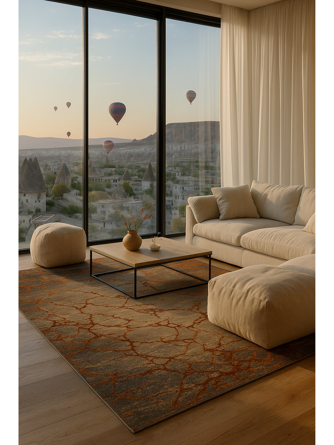 Göreme Serisi Yüksek Alçak Dokulu Yüksek Kaliteli Sık Dokuma Modern Salon Halısı 01 COPPER - Carpetdocia