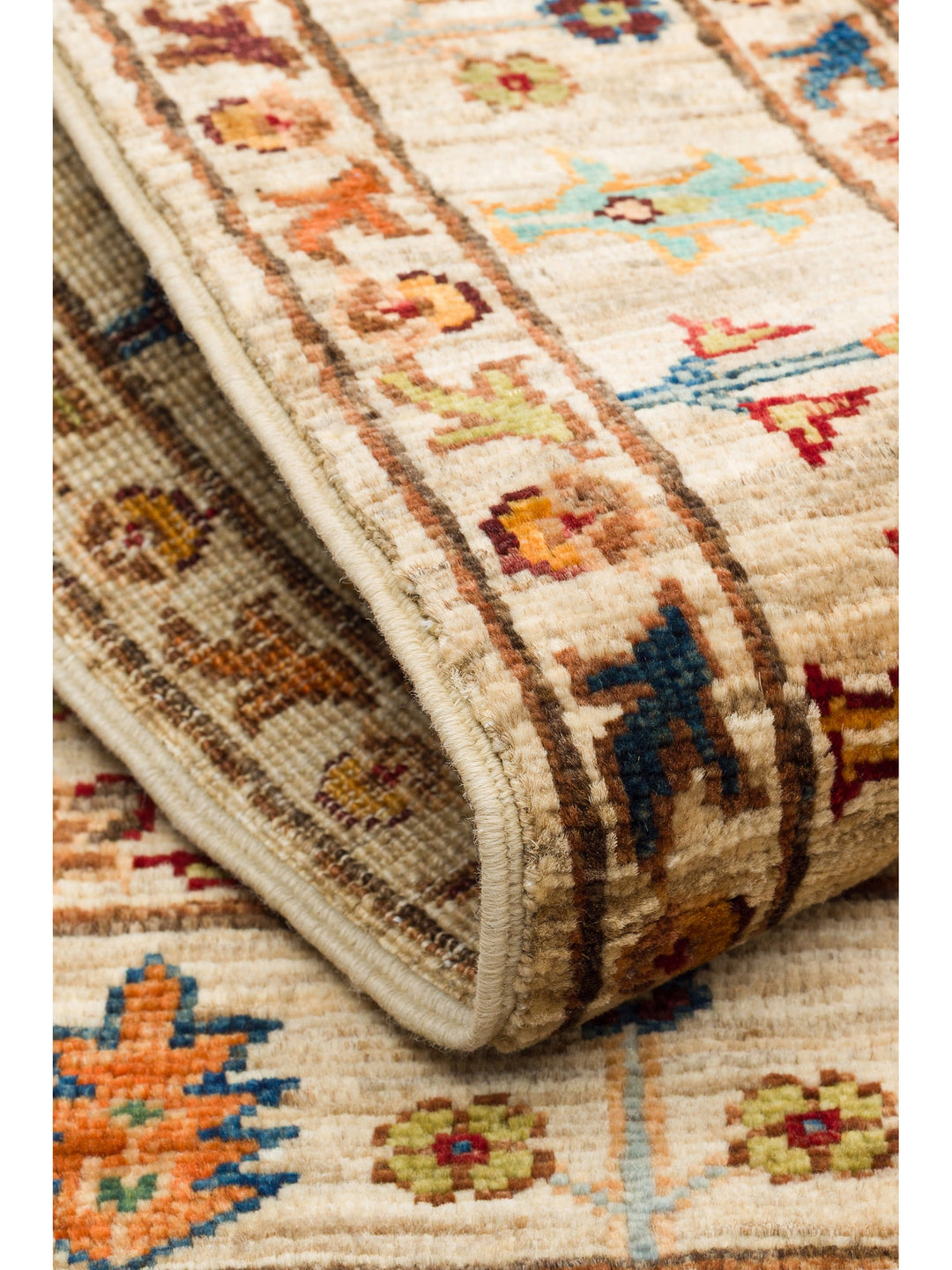 El dokuma Afgan halı krem bitkisel desen 85x125 cm