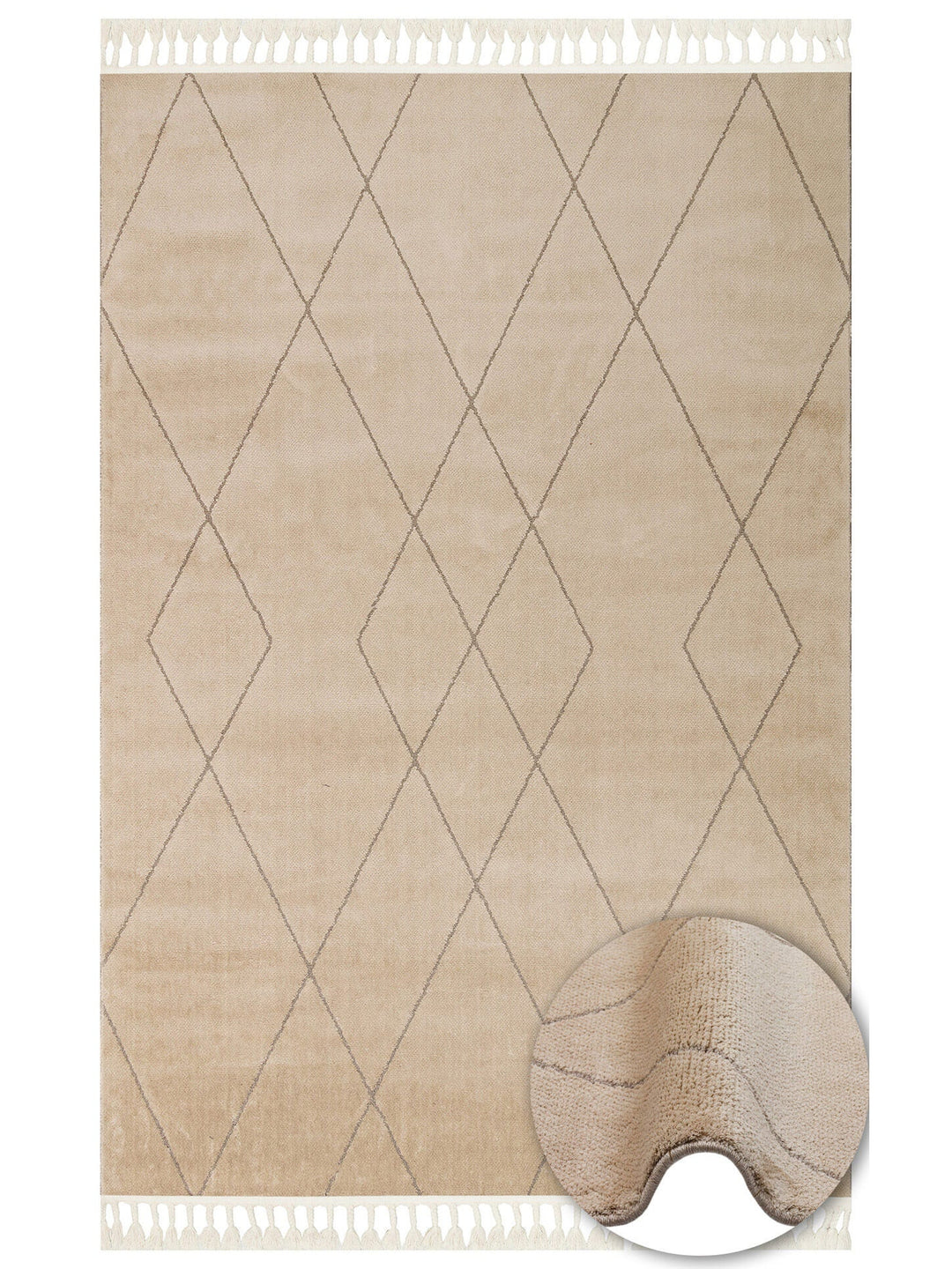 Lounge Serisi Etnik Desenlere Sahip Salon Oturma Odası Koridor Yumuşak Modern Halı 02 BEIGE - Carpetdocia