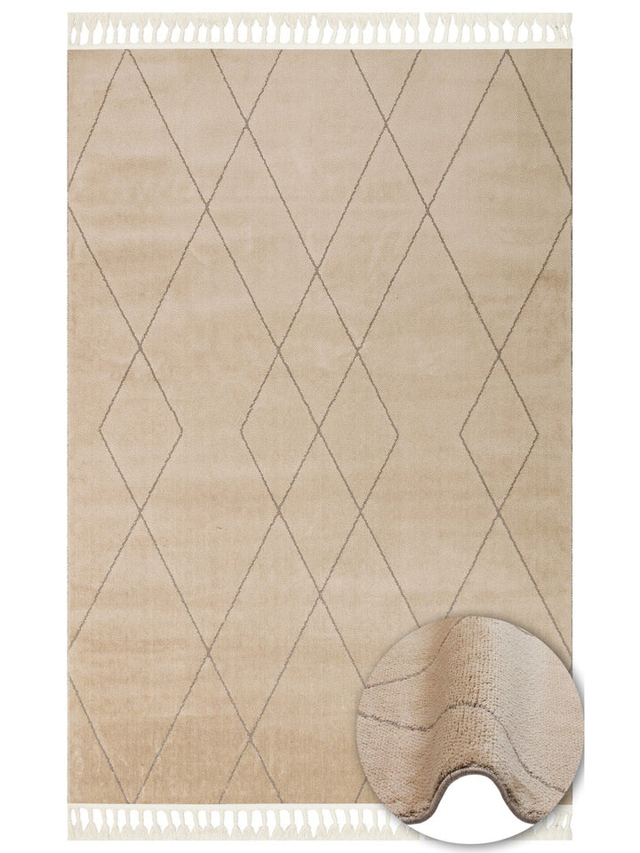 Lounge Serisi Etnik Desenlere Sahip Salon Oturma Odası Koridor Yumuşak Modern Halı 02 BEIGE - Carpetdocia