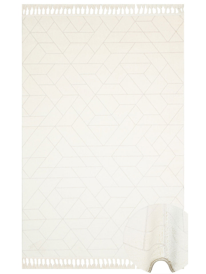 Lounge Serisi Etnik Desenlere Sahip Salon Oturma Odası Koridor Yumuşak Modern Halı 03 WHITE - Carpetdocia