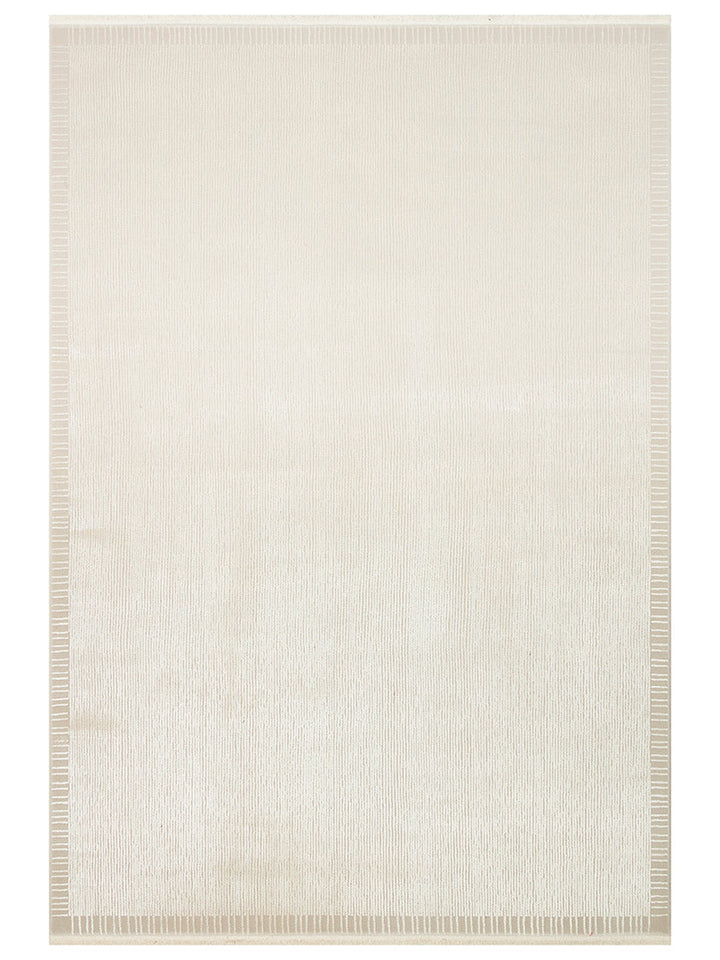 Lucia Serisi Modern Parlak Salon Oturma Odası Yatak Odası Antre Halı BORDER IVORY - Carpetdocia