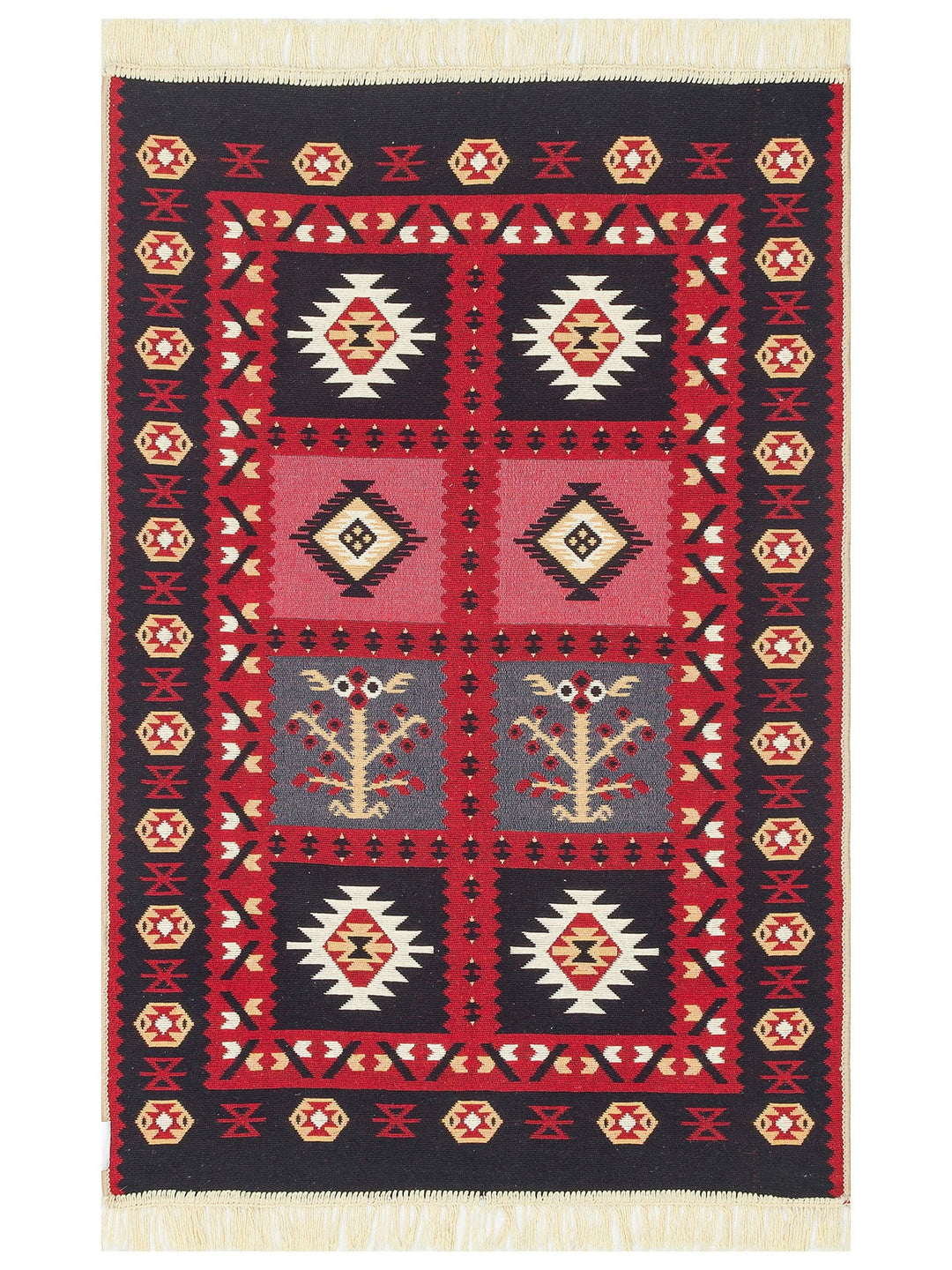 Maya %100 Naturel Pamuk Yıkanabilir Çift Taraflı Oturma Odası Mutfak Koridor Modern Kilim 28 RED - Carpetdocia