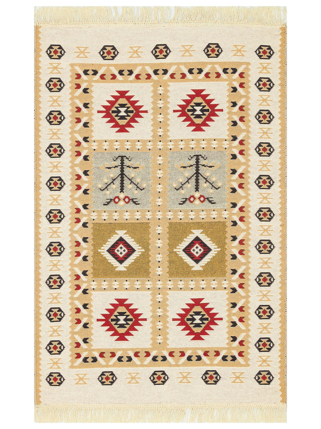 Maya %100 Naturel Pamuk Yıkanabilir Çift Taraflı Oturma Odası Mutfak Koridor Modern Kilim 28 RED - Carpetdocia