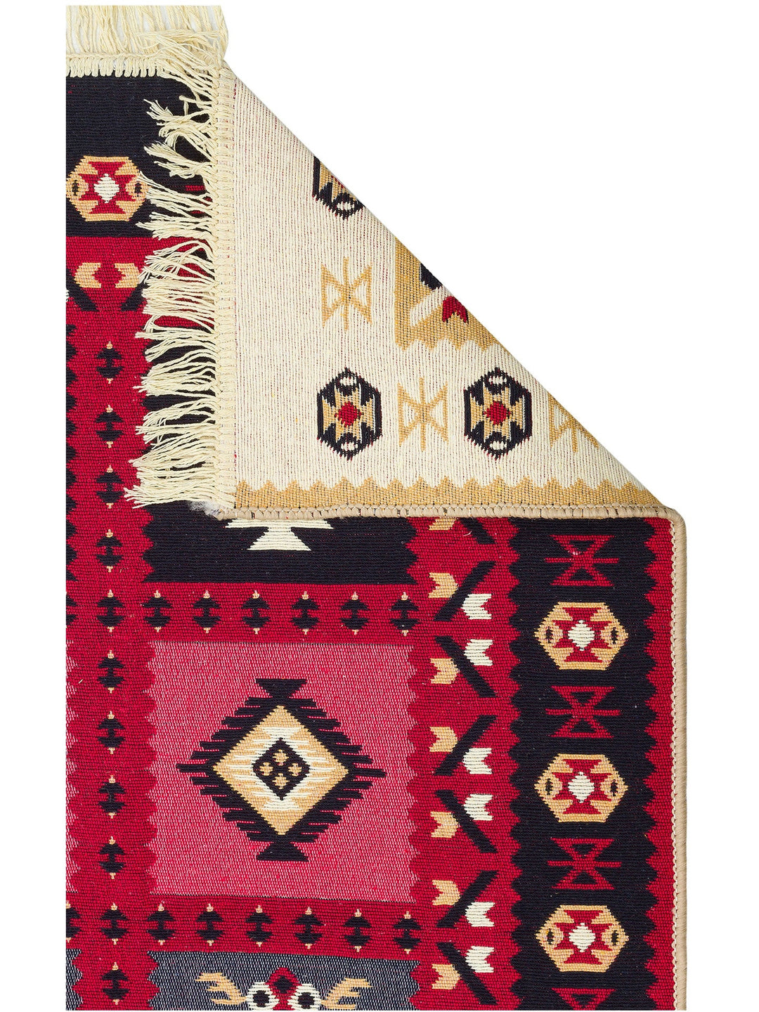Maya %100 Naturel Pamuk Yıkanabilir Çift Taraflı Oturma Odası Mutfak Koridor Modern Kilim 28 RED - Carpetdocia