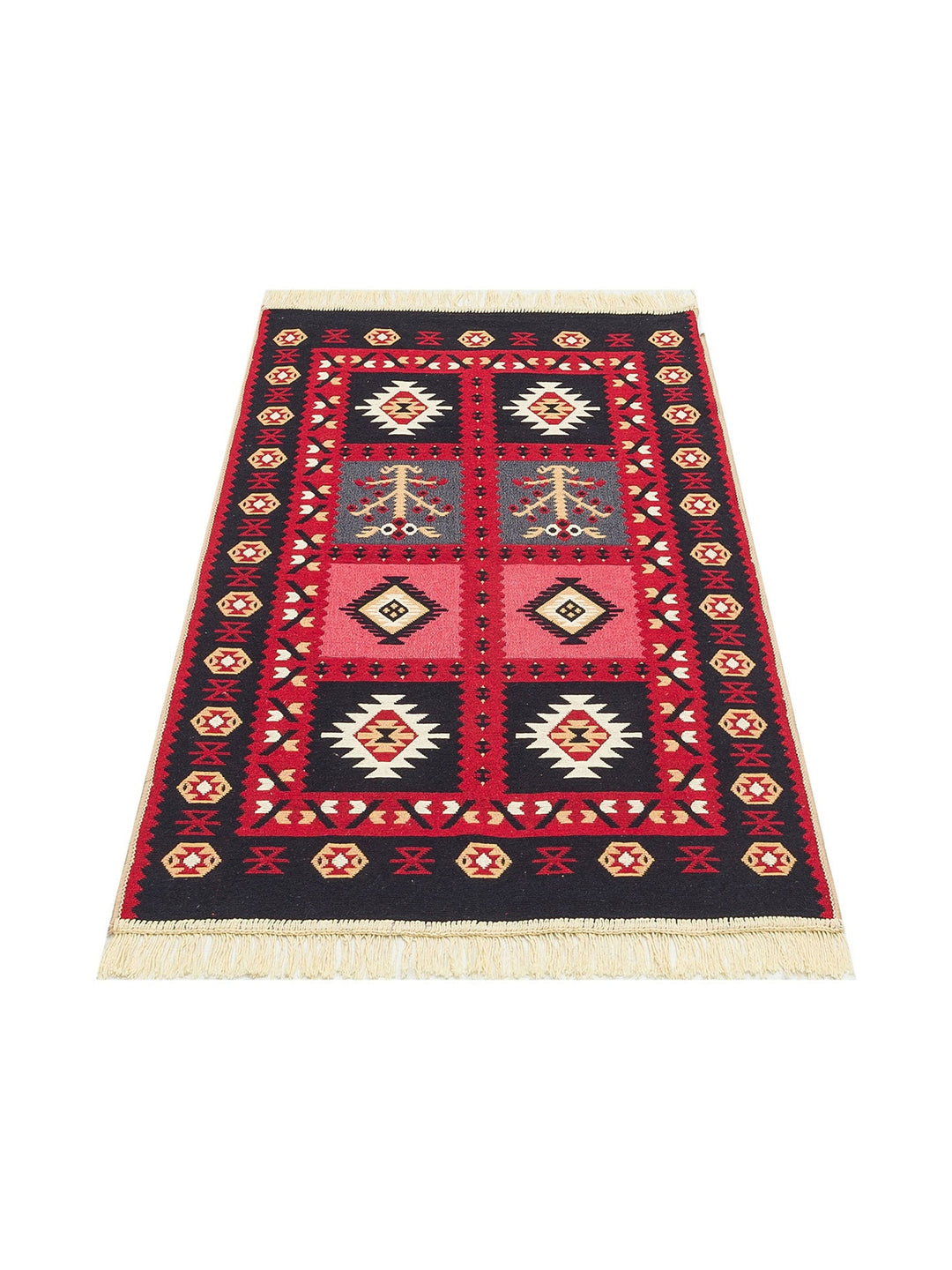 Maya %100 Naturel Pamuk Yıkanabilir Çift Taraflı Oturma Odası Mutfak Koridor Modern Kilim 28 RED - Carpetdocia