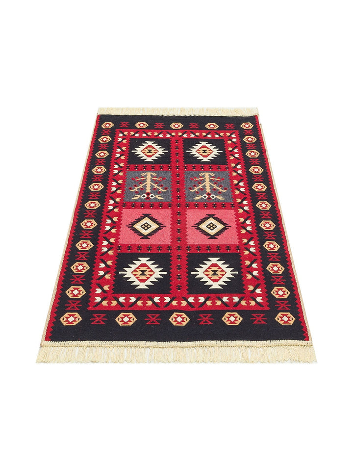 Maya %100 Naturel Pamuk Yıkanabilir Çift Taraflı Oturma Odası Mutfak Koridor Modern Kilim 28 RED - Carpetdocia