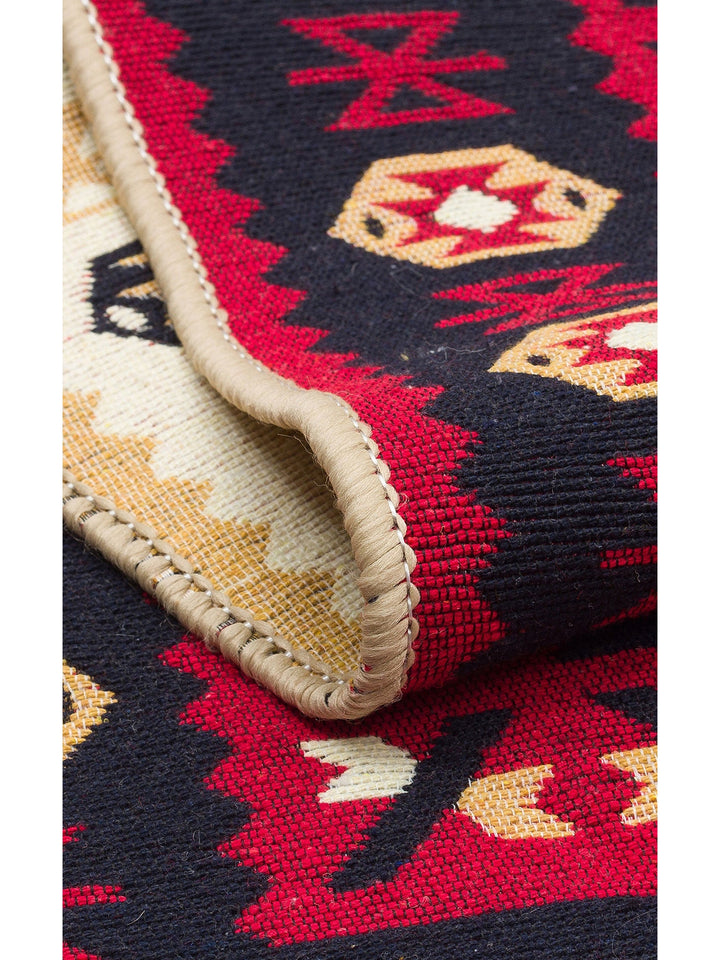 Maya %100 Naturel Pamuk Yıkanabilir Çift Taraflı Oturma Odası Mutfak Koridor Modern Kilim 28 RED - Carpetdocia