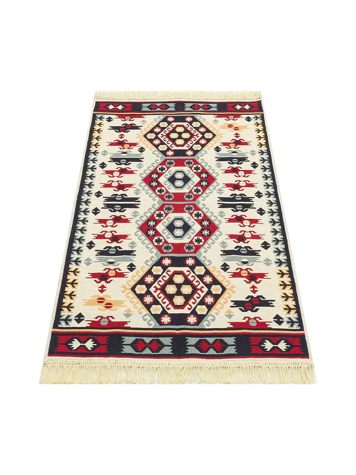 Maya %100 Naturel Pamuk Yıkanabilir Çift Taraflı Oturma Odası Mutfak Koridor Modern Kilim 30 RED - Carpetdocia