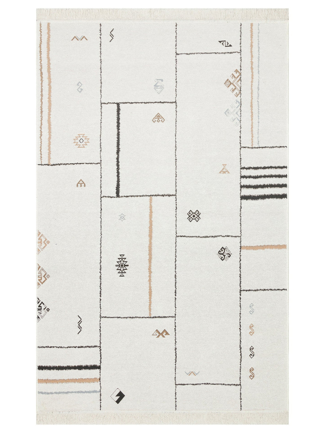 Maya %100 Naturel Pamuk Yıkanabilir Çift Taraflı Oturma Odası Mutfak Koridor Modern Kilim 41CREMBLCK - Carpetdocia