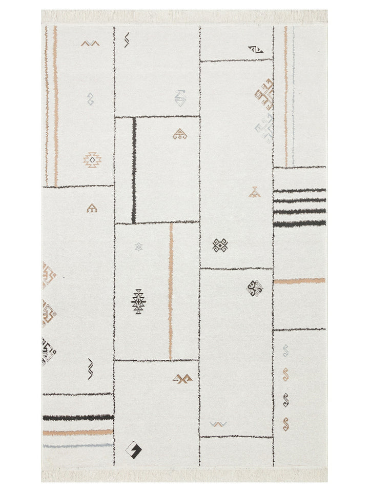 Maya %100 Naturel Pamuk Yıkanabilir Çift Taraflı Oturma Odası Mutfak Koridor Modern Kilim 41CREMBLCK - Carpetdocia
