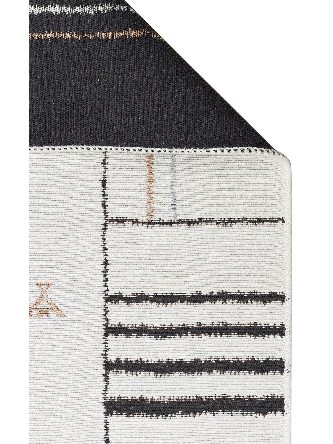 Maya %100 Naturel Pamuk Yıkanabilir Çift Taraflı Oturma Odası Mutfak Koridor Modern Kilim 41CREMBLCK - Carpetdocia