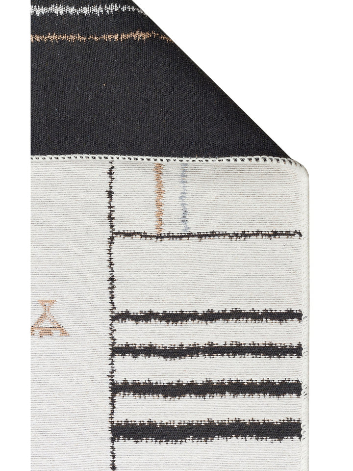 Maya %100 Naturel Pamuk Yıkanabilir Çift Taraflı Oturma Odası Mutfak Koridor Modern Kilim 41CREMBLCK - Carpetdocia