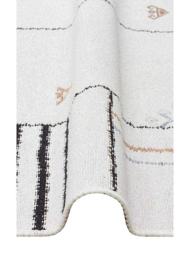 Maya %100 Naturel Pamuk Yıkanabilir Çift Taraflı Oturma Odası Mutfak Koridor Modern Kilim 41CREMBLCK - Carpetdocia