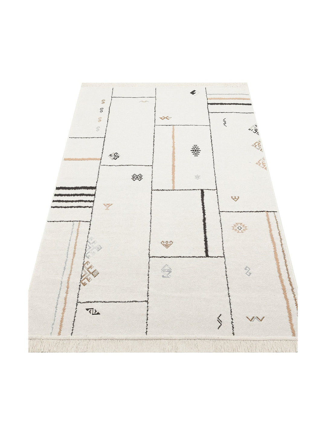 Maya %100 Naturel Pamuk Yıkanabilir Çift Taraflı Oturma Odası Mutfak Koridor Modern Kilim 41CREMBLCK - Carpetdocia