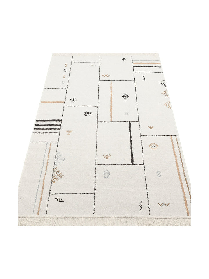 Maya %100 Naturel Pamuk Yıkanabilir Çift Taraflı Oturma Odası Mutfak Koridor Modern Kilim 41CREMBLCK - Carpetdocia
