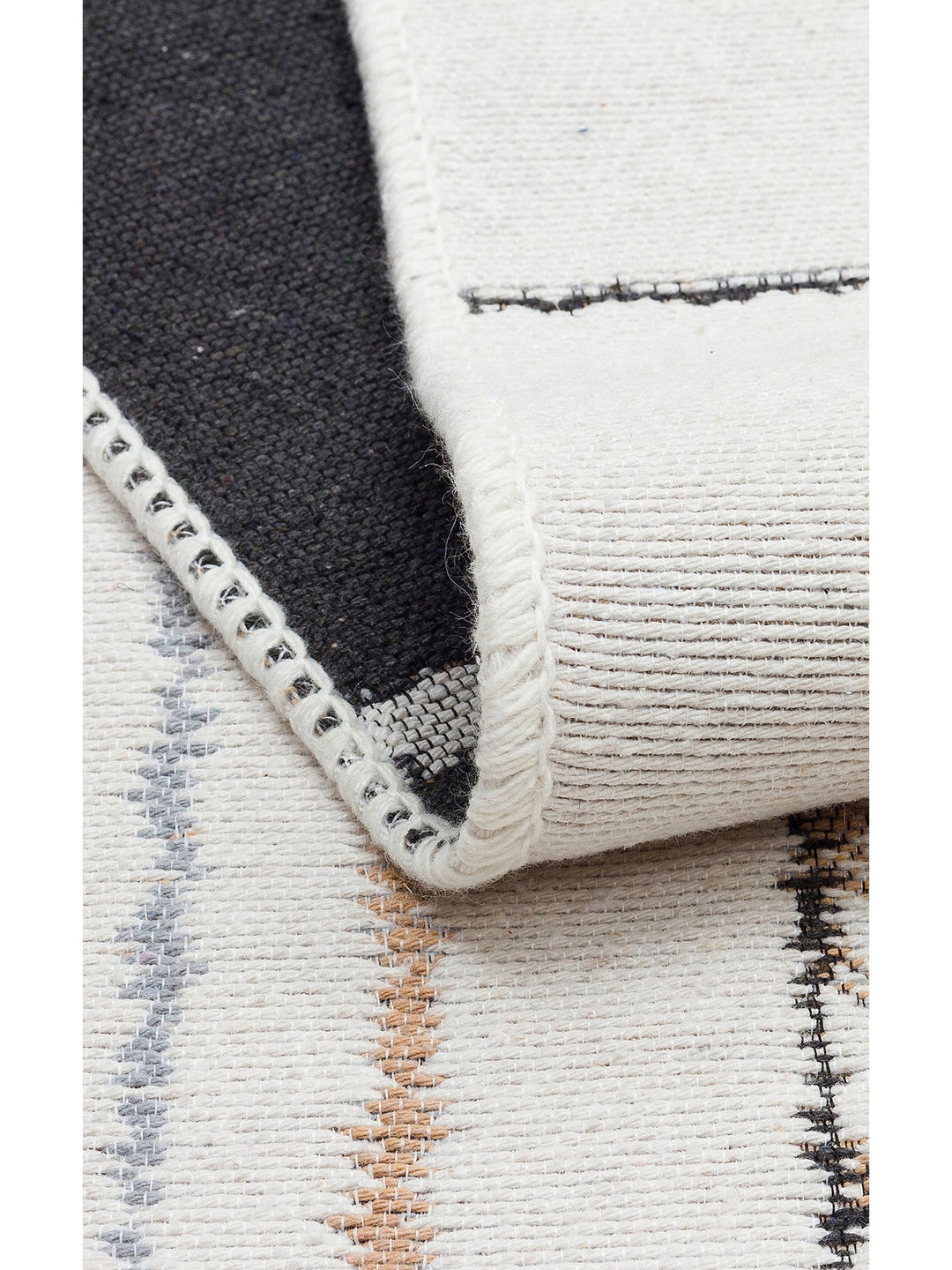 Maya %100 Naturel Pamuk Yıkanabilir Çift Taraflı Oturma Odası Mutfak Koridor Modern Kilim 41CREMBLCK - Carpetdocia