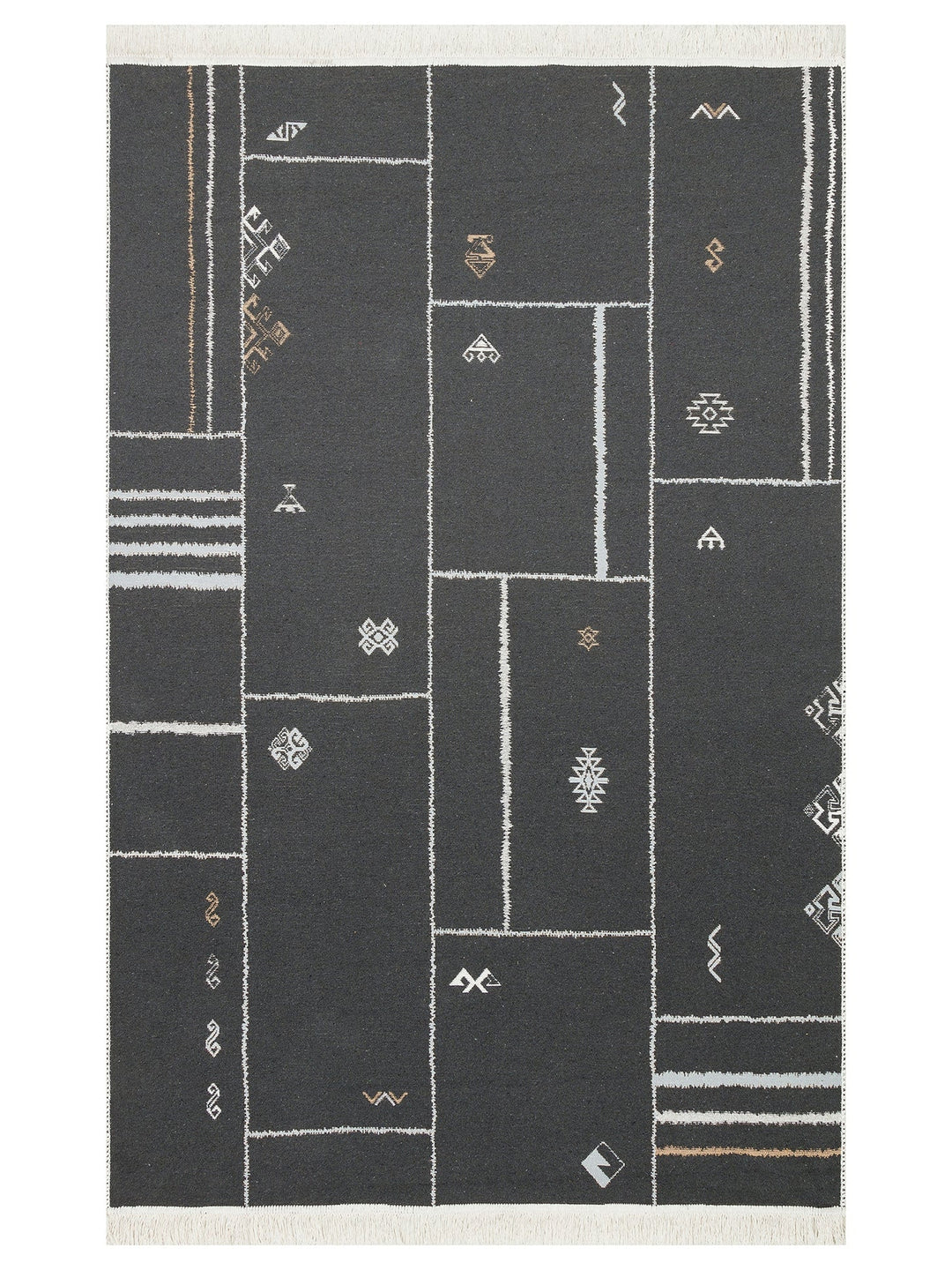 Maya %100 Naturel Pamuk Yıkanabilir Çift Taraflı Oturma Odası Mutfak Koridor Modern Kilim 41CREMBLCK - Carpetdocia