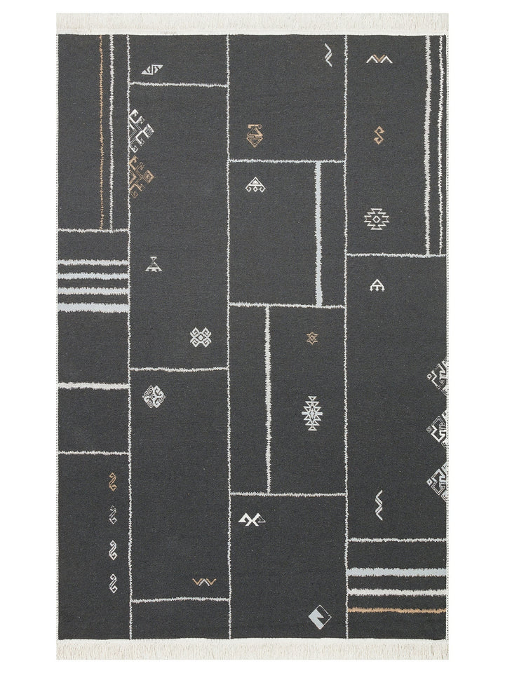 Maya %100 Naturel Pamuk Yıkanabilir Çift Taraflı Oturma Odası Mutfak Koridor Modern Kilim 41CREMBLCK - Carpetdocia