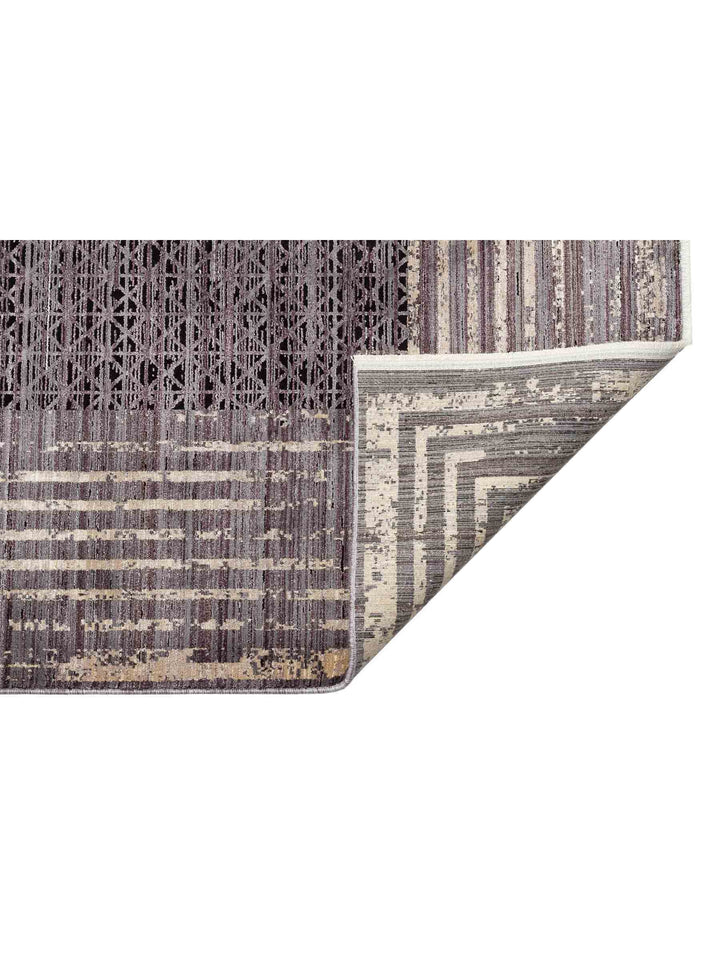 Mumbai Serisi Art Deco Desenli Yüksek Kalite Sık Dokuma Parlak Salon Halısı 01 ANTRASIT GOLD - Carpetdocia