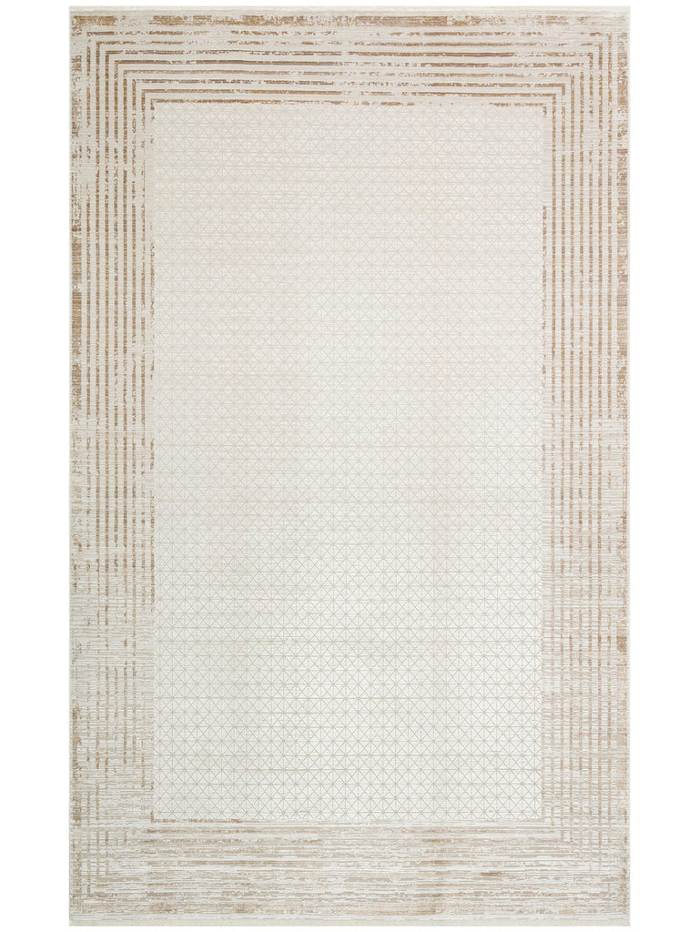 Mumbai Series Art Deco Patterned High Quality Tight Woven Shiny Living Room Carpet 01 CREAM GOLD